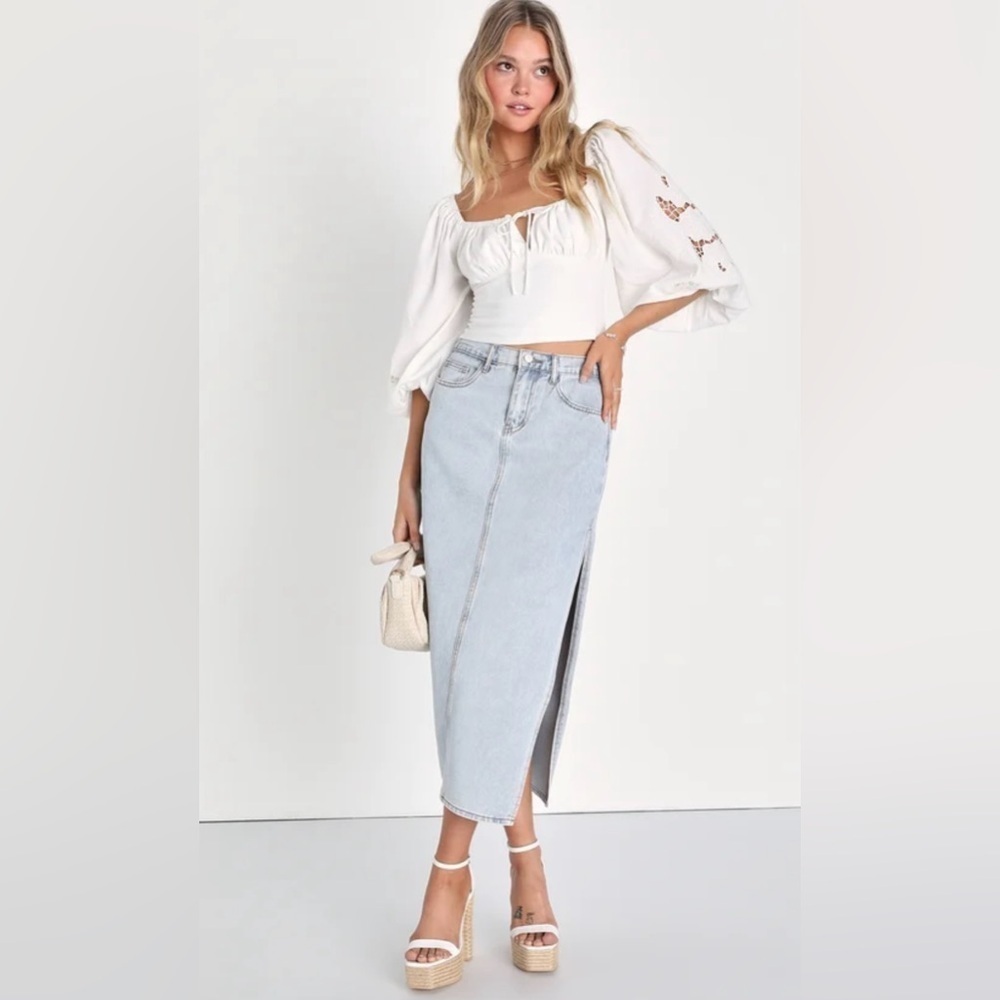 Lulu's Light Blue Denim Maxi Skirt